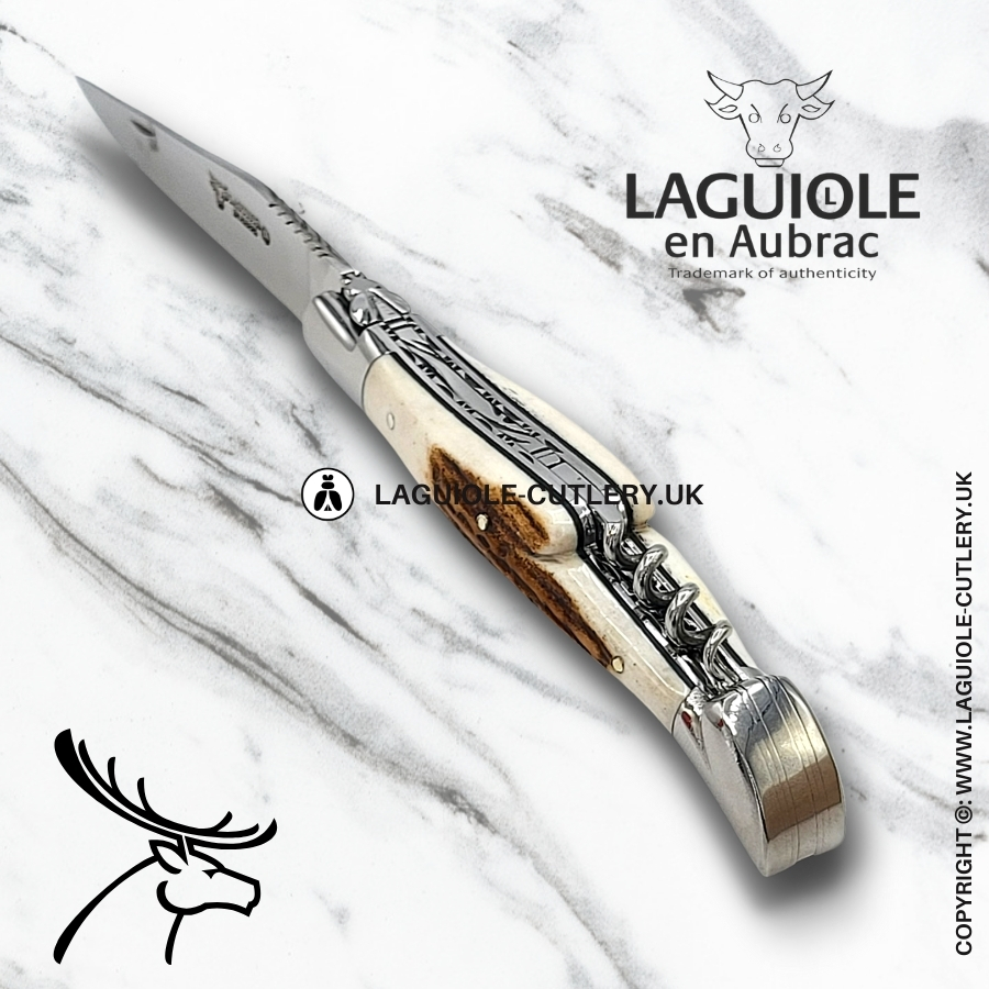 laguiole en aubrac knife double plates with corkscrew stag horn