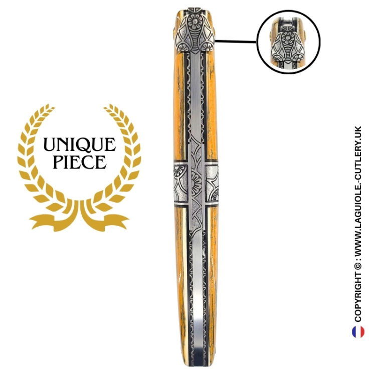 eternal treasure: laguiole knife full handle mammoth ivory bark central bolster