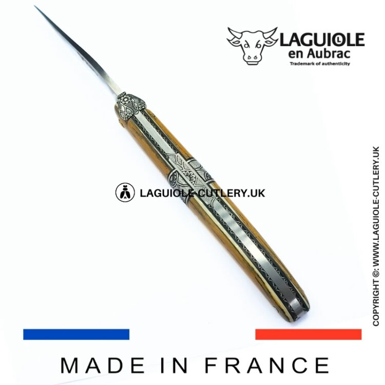 laguiole pocket knife full handle with mammoth ivory bark and central bolster