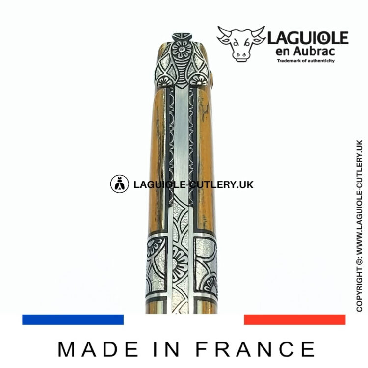 laguiole pocket knife full handle with mammoth ivory bark and central bolster