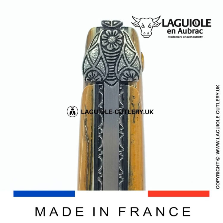 laguiole pocket knife full handle with mammoth ivory bark and central bolster