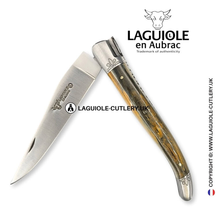 arctic heritage: laguiole knife in green blue fossilized ivory – chiseled bolsters and spring