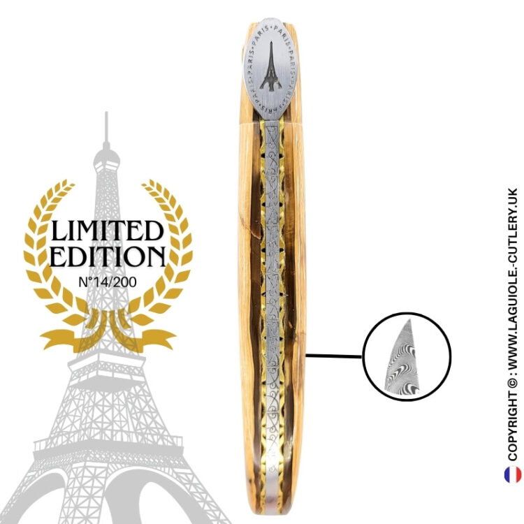 laguiole eiffel tower origin n°14: pocket knife in fossil mammoth ivory – damascus steel blade