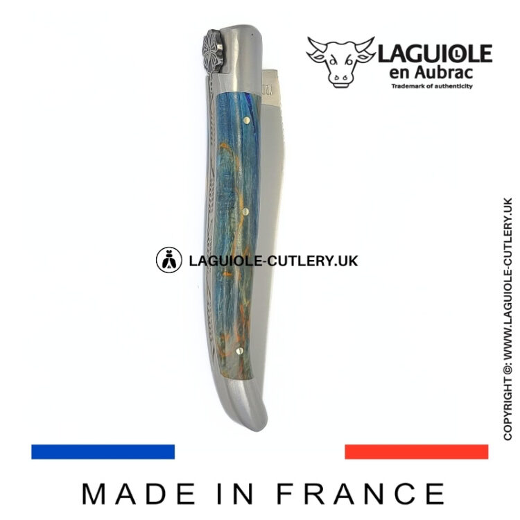 laguiole pocket knife “butterfly” in blue birch wood