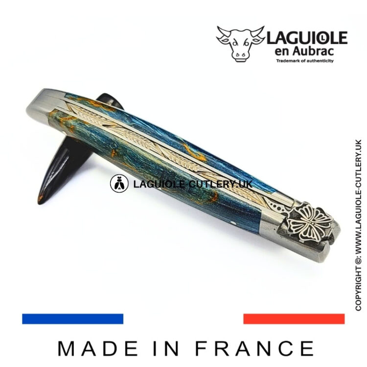laguiole pocket knife “butterfly” in blue birch wood