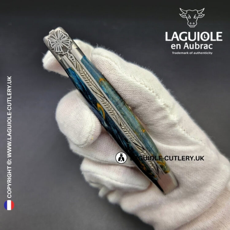 laguiole pocket knife “butterfly” in blue birch wood
