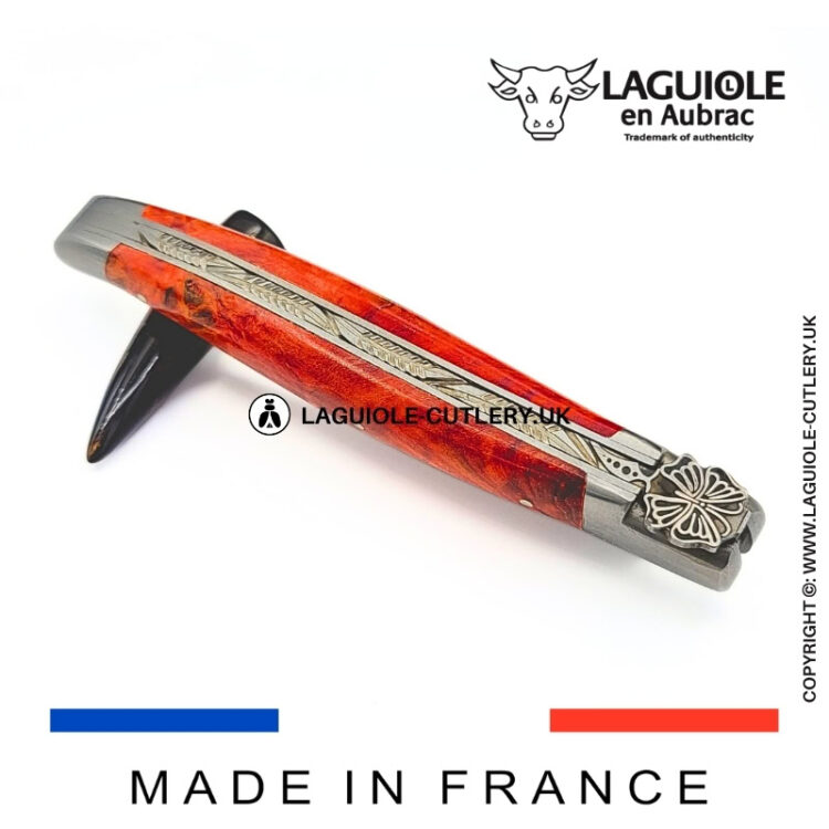 laguiole pocket knife “butterfly” in red birch wood