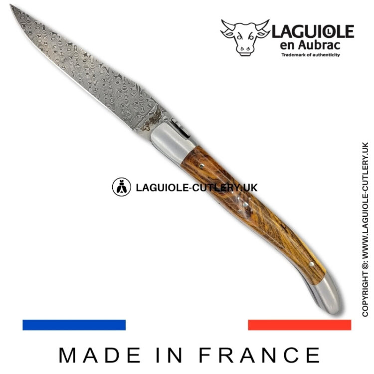 laguiole pocket knife double plates in pistachio wood with damascus blade