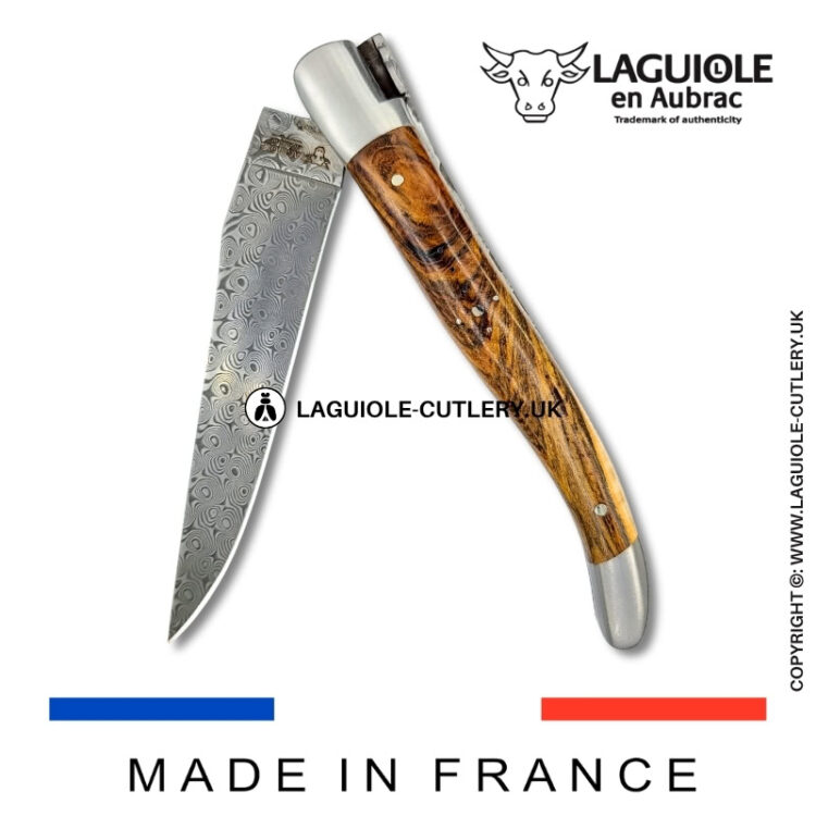 laguiole pocket knife double plates in pistachio wood with damascus blade