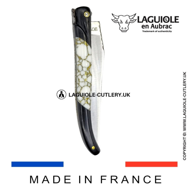 laguiole pocket knife ebony & howlite – nox pretiosa collection