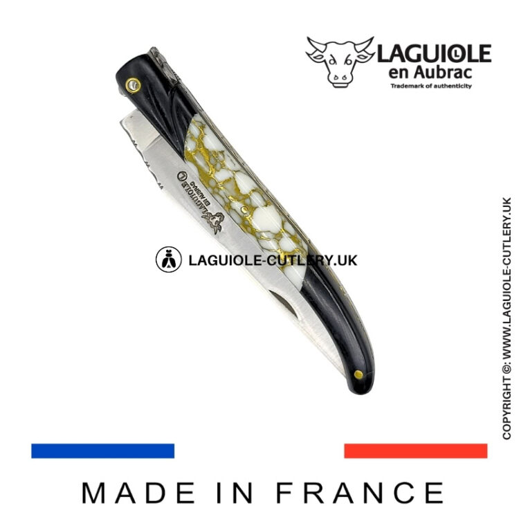 laguiole pocket knife ebony & howlite – nox pretiosa collection