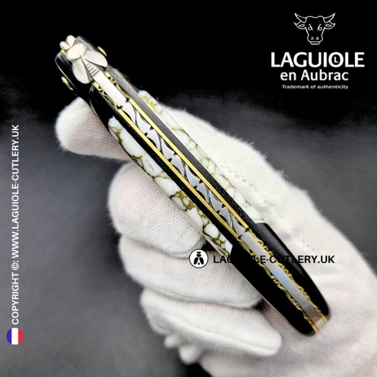 laguiole pocket knife ebony & howlite – nox pretiosa collection