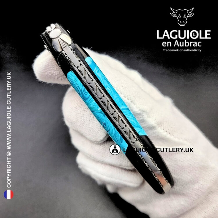 laguiole pocket knife ebony & larimar – nox pretiosa collection