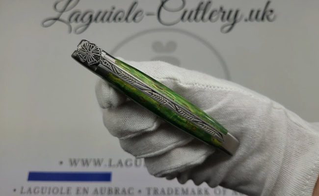 laguiole pocket knife “butterfly” in green birch wood