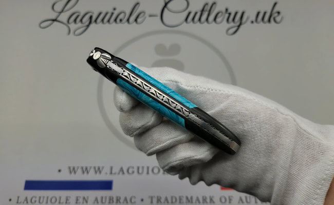 laguiole pocket knife ebony & larimar – nox pretiosa collection