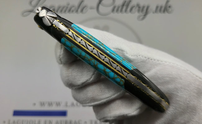 laguiole pocket knife ebony & turquoise – nox pretiosa collection
